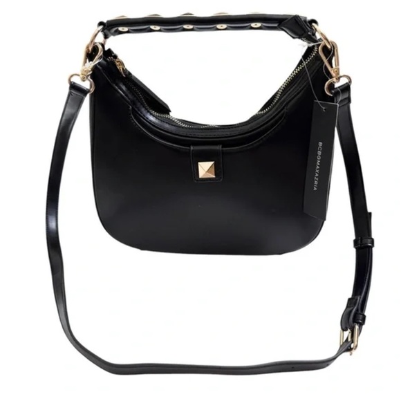 BCBG black hobo crossbody bag with gold studded accents - Picture 2 of 13